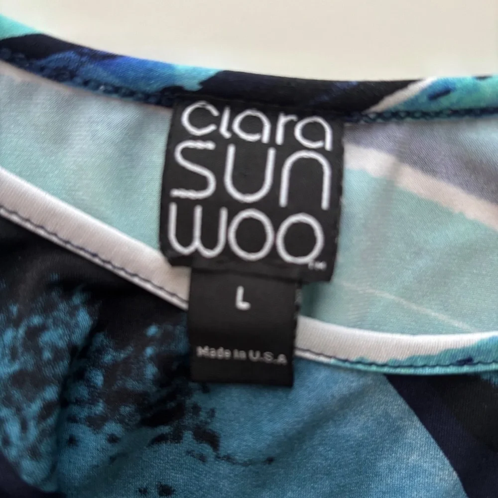 Clara Sunwoo Abstract Print Asymmetrical Tunic Top Large Blue - Picture 5 of 7